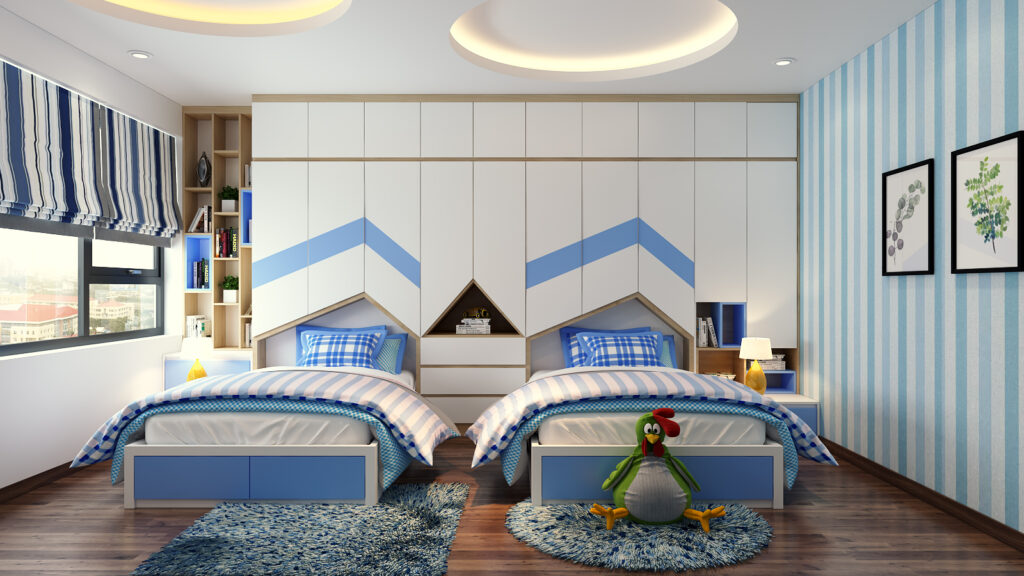 Phối cảnh phòng ngủ hai bé trong căn hộ chú Giang tại Vinhomes Green Bay