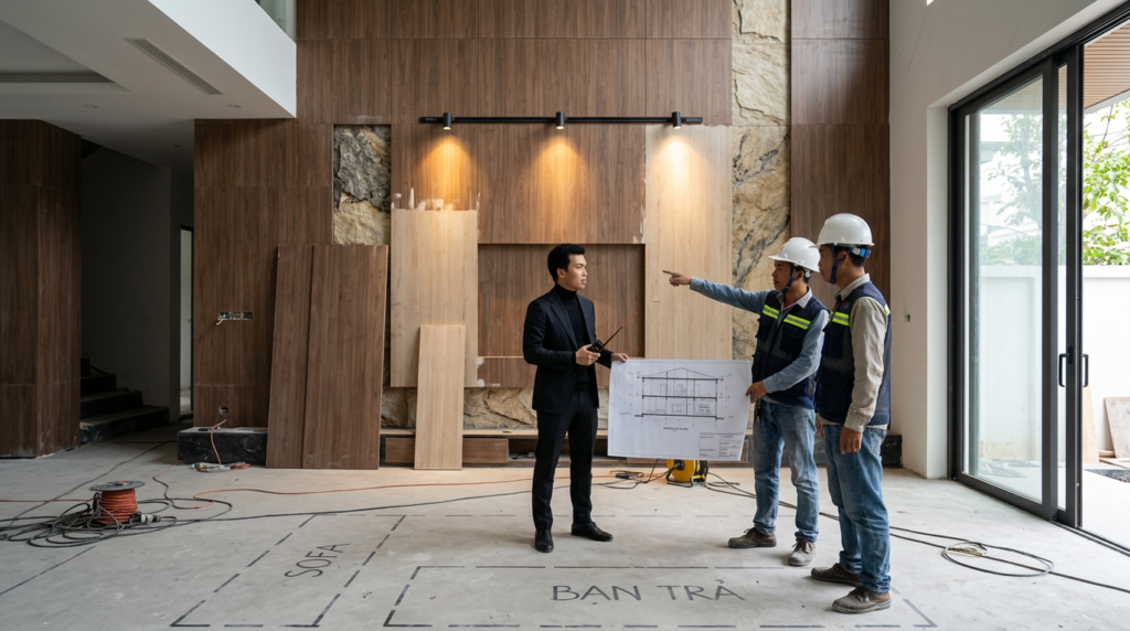 KTS Nguyễn Trung Thành phân tích mặt bằng công năng và luồng di chuyển trong không gian nội thất.