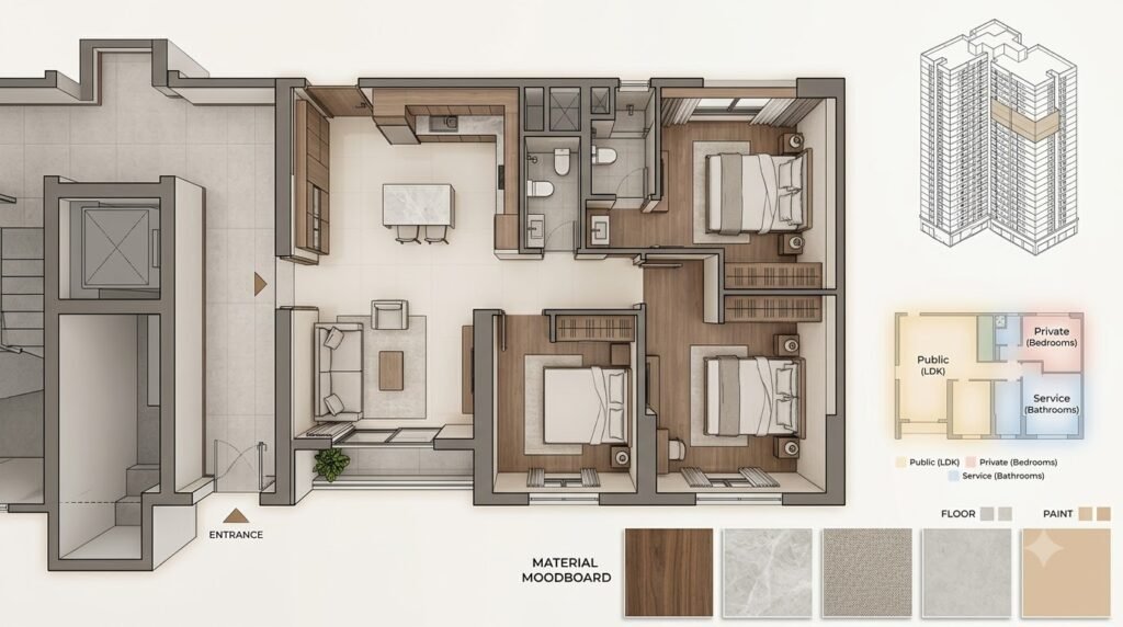 Phương án mặt bằng và bảng vật liệu sơ bộ cho căn hộ Masteri West Heights