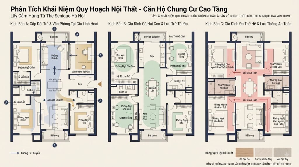 Sơ đồ concept căn hộ The Senique Hanoi cho gia đình trẻ, gia đình có con nhỏ và gia đình đa thế hệ