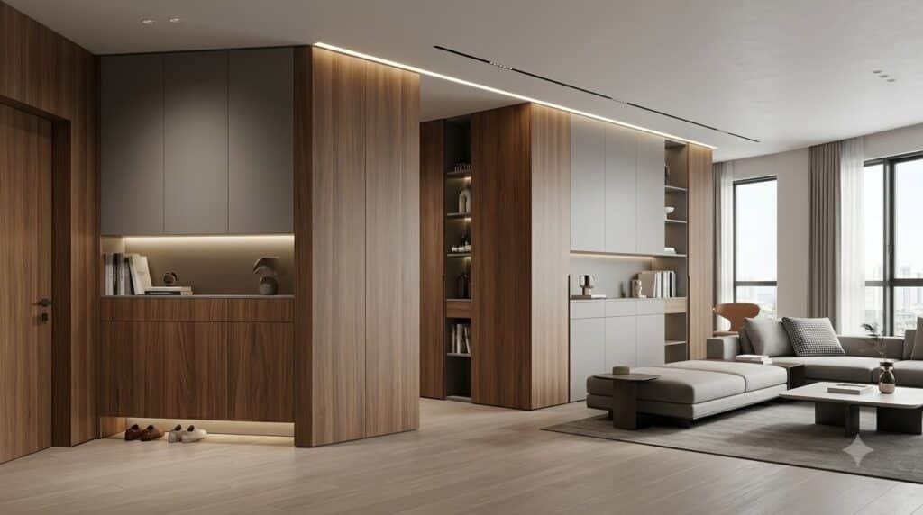 Hệ tủ lưu trữ kín tích hợp vào kiến trúc căn hộ Vinhomes D’Capitale