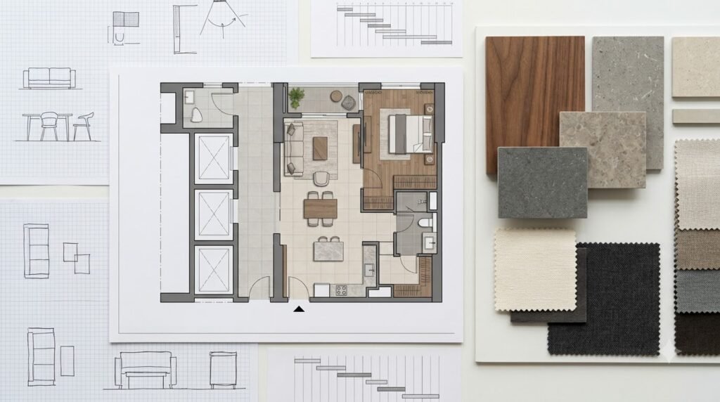 Bản vẽ căn hộ Masteri West Heights cùng moodboard và kế hoạch thiết kế trước ngày nhận nhà