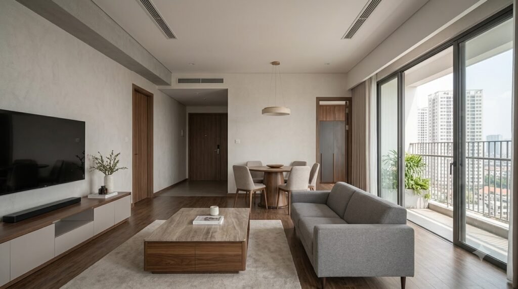 Căn hộ 3 phòng ngủ Ngoại Giao Đoàn với hệ lưu trữ tích hợp và khu sinh hoạt chung thoáng