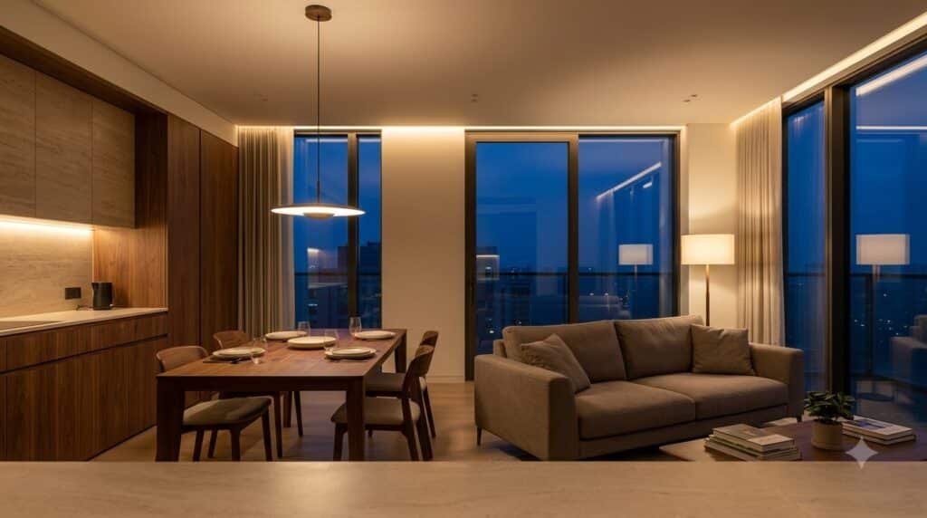 Phòng khách căn hộ Vinhomes D’Capitale với không gian ấm áp dành cho sinh hoạt gia đình