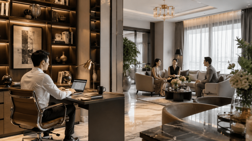thiết kế nội thất cho Gia đình Làm việc tại nhà và thường xuyên tiếp khách
