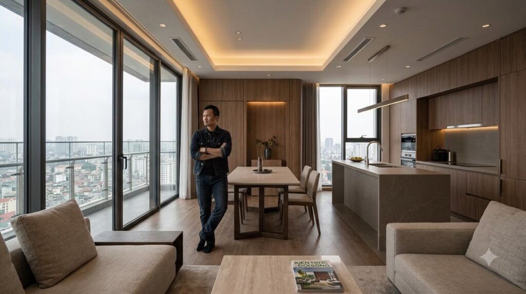 Concept nội thất căn hộ chung cư BRG Diamond Residence với bố cục gọn, ánh sáng nhiều lớp và lưu trữ có chủ đích