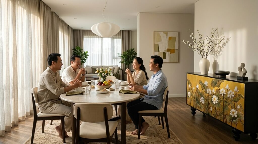 Phòng ăn cuối tuần — Sơn mài hòa vào nếp sinh hoạt